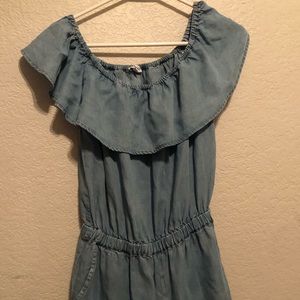 Super cute denim blue off shoulder romper!